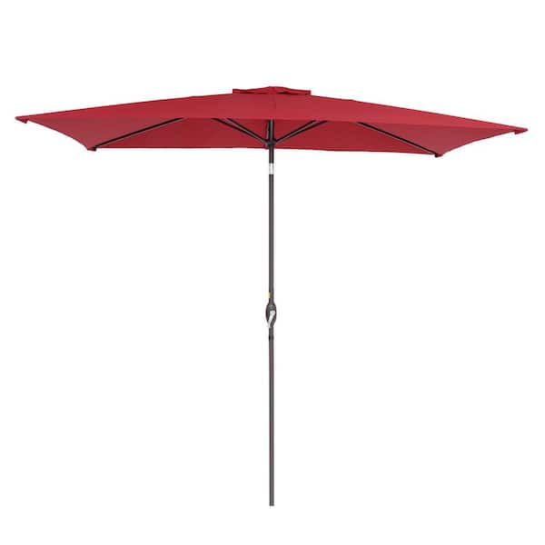 Unbranded 6.5 ft. x 10 ft. Steel Market Patio Umbrella Water-Resistant Push Button Tilt in Red