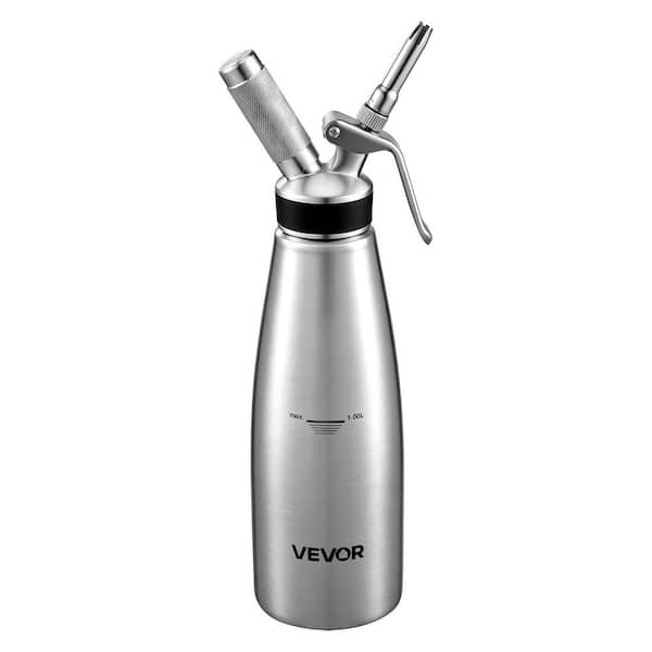 Professional 304 Stainless Steel Whipped Cream Dispenser 1000ml Whip Cream Canister with 3 Decorating Nozzles 33.81 oz.