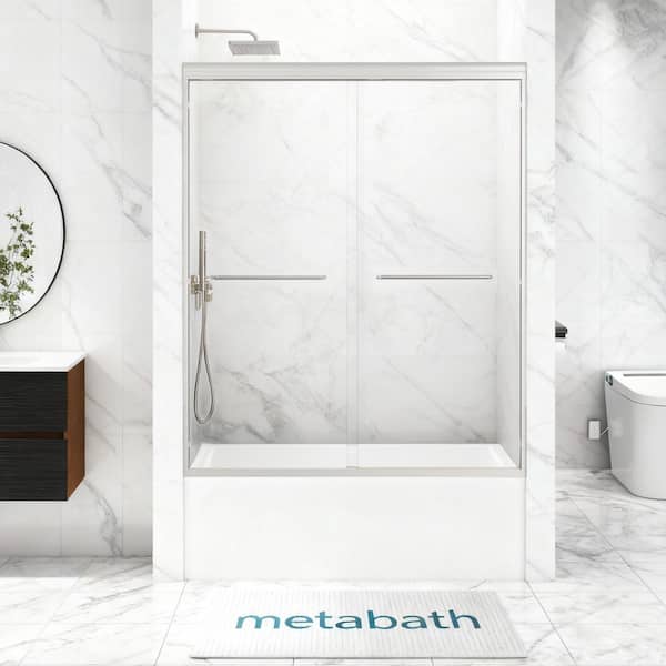 56 to 60 in. W x 60 in. H Semi Frameless Double Sliding Tub Door in Chrome with 5/16 in. Tempered Clear Glass