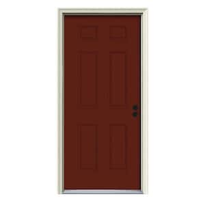 36 in. x 80 in. 6-Panel Mesa Red Painted Steel Prehung Left-Hand Inswing Front Door w/Brickmould