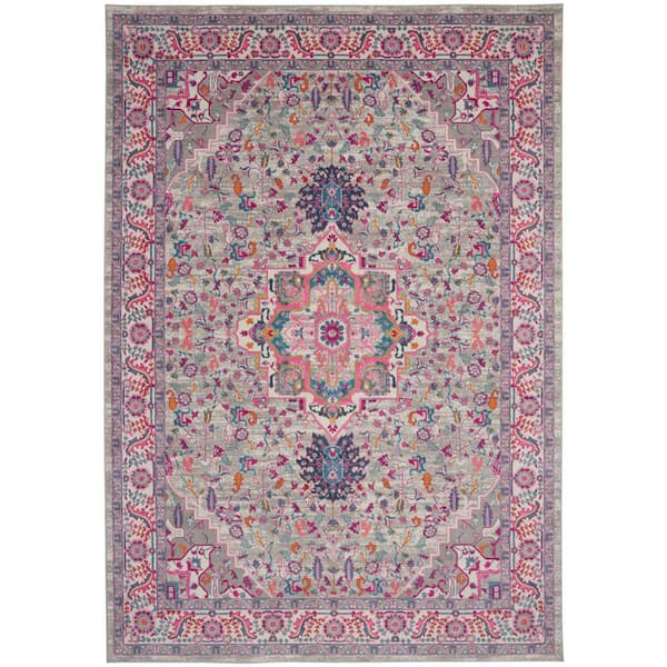 Nourison Passion Light Grey/Pink 9 ft. x 12 ft. Persian Medallion Transitional Area Rug