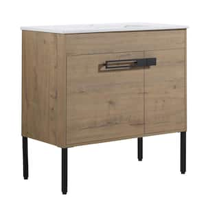 36 in. Single Sink Bathroom Vanity in Imitative Oak with White Ceramic Top