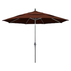 11 ft. Hammertone Grey Aluminum Market Patio Umbrella with Crank Lift in Bay Brown Sunbrella
