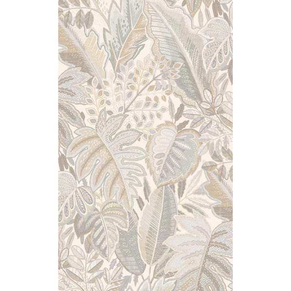 Walls Republic White Furry Leaves Tropical Printed Non-Woven Paper Non Pasted Textured Wallpaper 57 sq. ft.