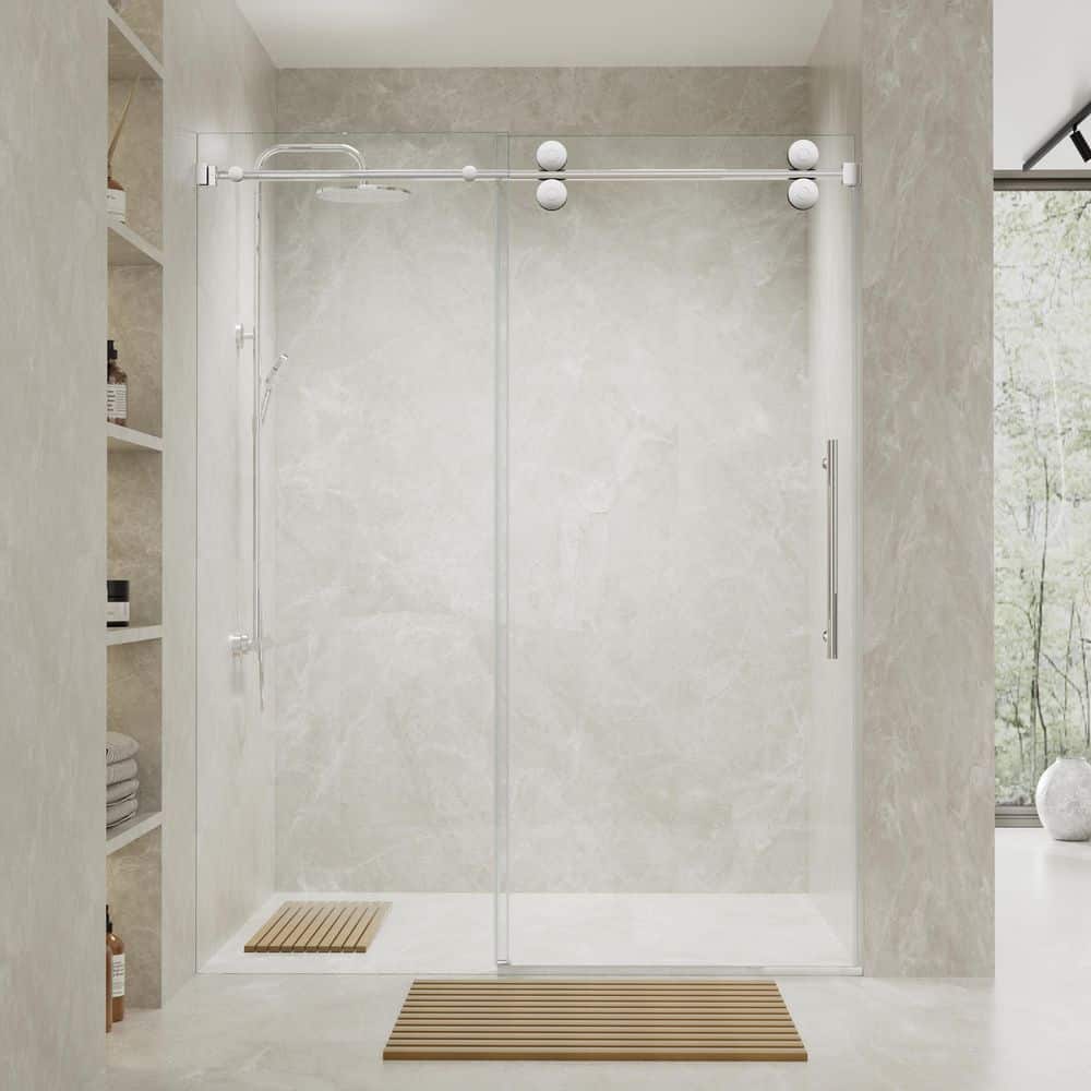 Aurelia 60 in. W x 76 in. H Frameless Sliding Shower Door in Chrome with Smooth Sliding and 3/8 in. Clear Glass price history on PriceWatchPro