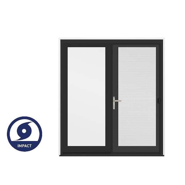 72 in. x80 in. F4500 Right-Hand/Inswing Black/White Fiberglass French Patio Door w/Impact Glass,Nickel Handle and Screen