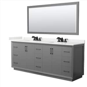 Strada 84 in. W x 22 in. D x 35 in. H Double Bath Vanity in Dark Gray with White qt. Top and 70 in. Mirror