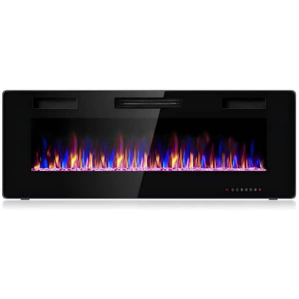 50 in. Wall Mount / Recessed Ultra Thin Electric Fireplace Heater in Black with Remote and Glass Appearance