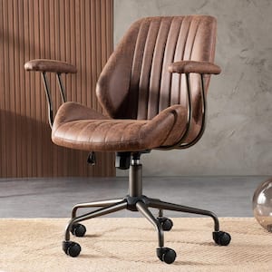 Magic Dark Brown Suede Fabric Swivel Office Task Chair with Arms and Lumbar Support