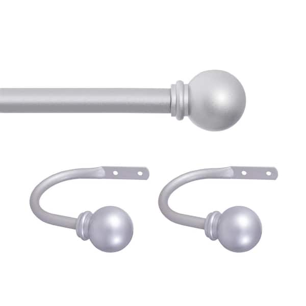 Kenney Chelsea 48 in. - 86 in. Adjustable Single Curtain Rod with Holdbacks 5/8 in. Dia. in Brushed Nickel with Ball Finials