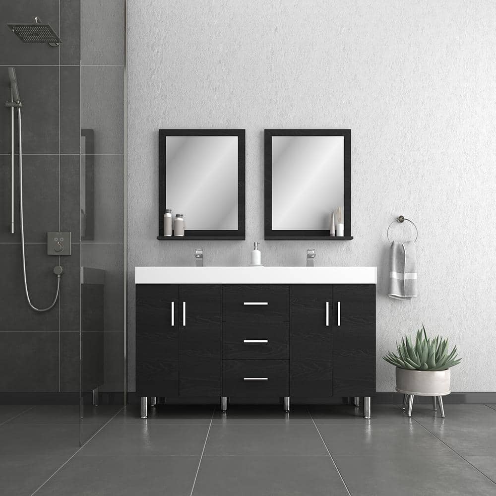 Ripley 60" Black MDF Double Sink Freestanding Vanity
