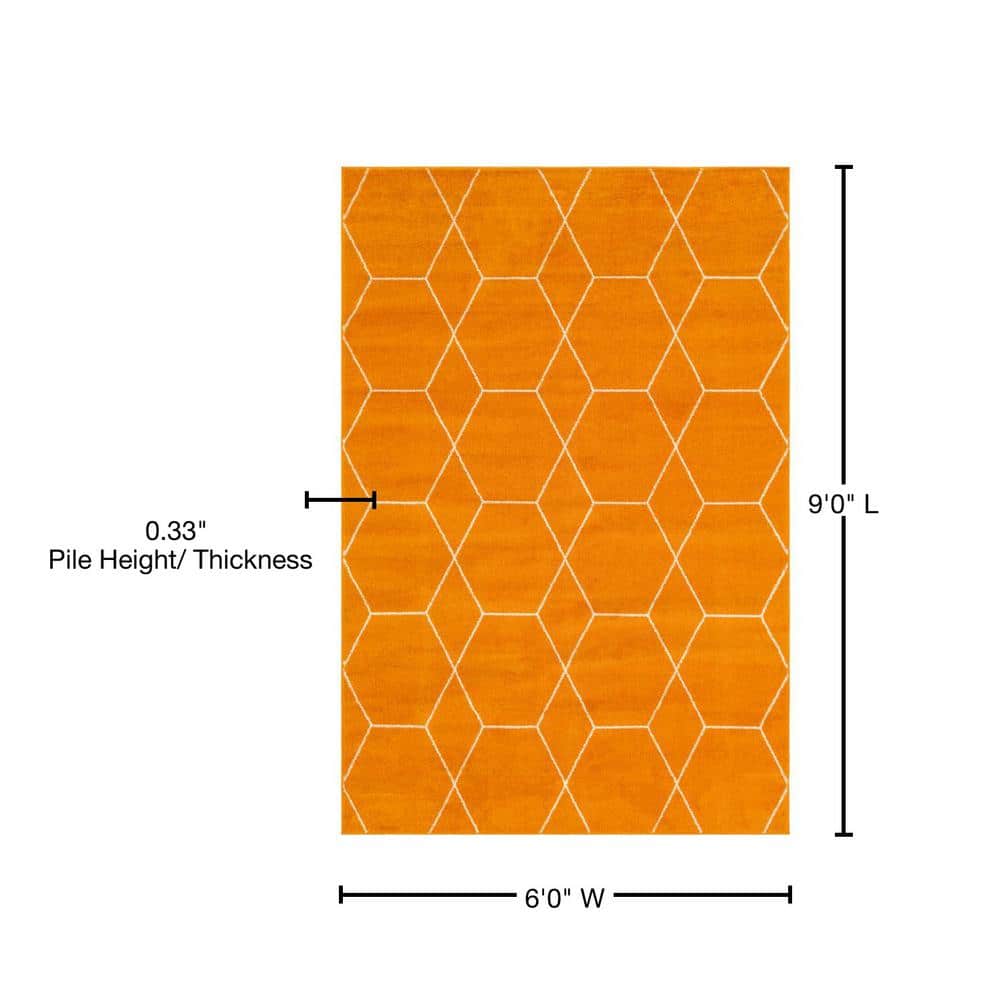 Vivid Orange and Ivory Geometric Trellis 6' x 9' Area Rug
