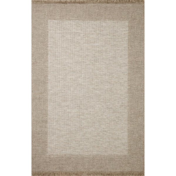 LOLOI II Dawn Natural Border 18 in. x 18 in. Indoor/Outdoor Sample Area Rug