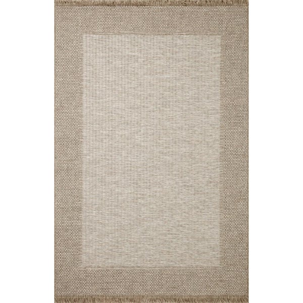 LOLOI II Dawn Natural Border 7 ft. 8 in. x 7 ft. 8 in. Round Indoor/Outdoor Area Rug