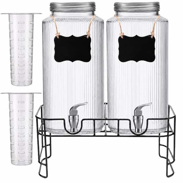Glass Beverage Dispenser 2 Gal. with Stand Spigot Filter and Chalkboard Sign for Parties 2-Pack Drink