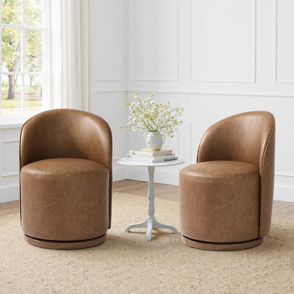 Uixe Brown PU Leather Swivel Dining Side Chair (Set of 2) CH0062P