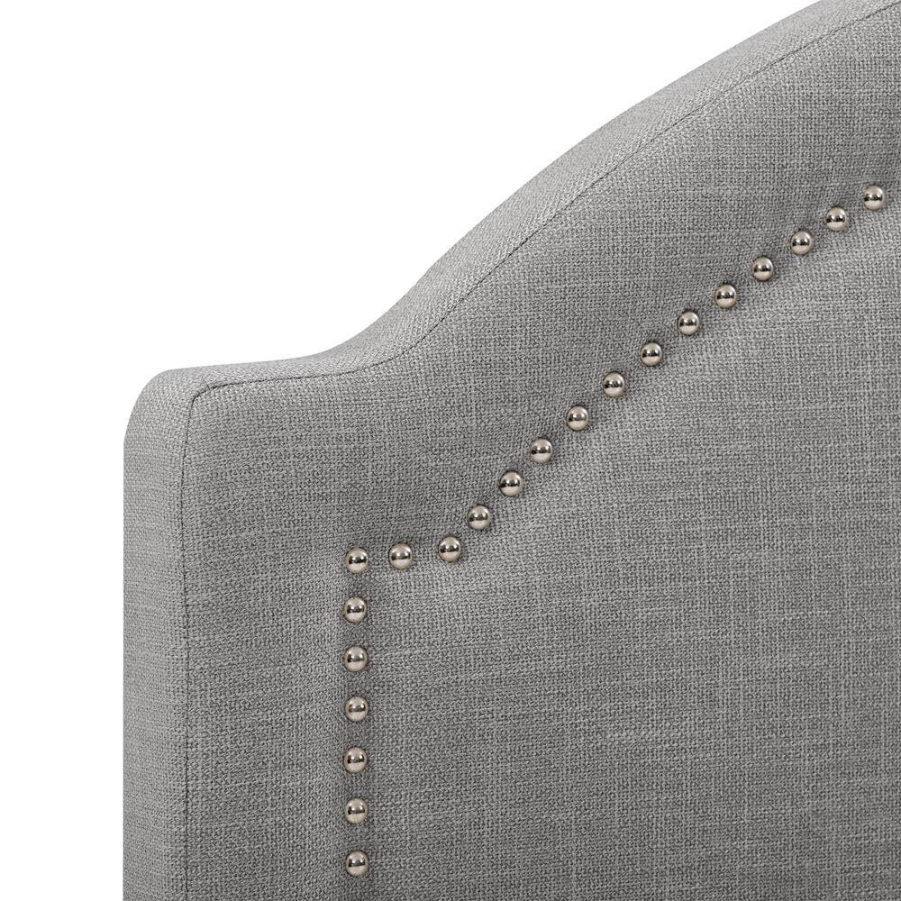 Arched Light Gray Upholstered Double Bed with Nailhead Trim