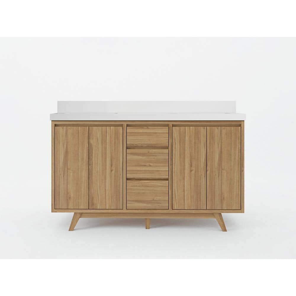 Madison Teak 60 in. W x 22 in. D x 36 in. H Double Sink Bath Vanity in Golden Teak with 2 in White Quartz Top price history on PriceWatchPro