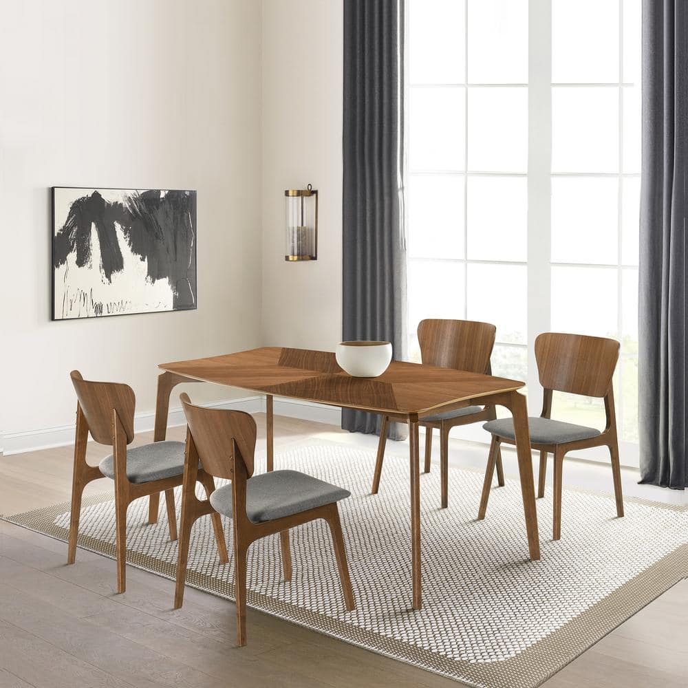 Kalia Charcoal Upholstered Walnut Wood Side Dining Chair Set of 2