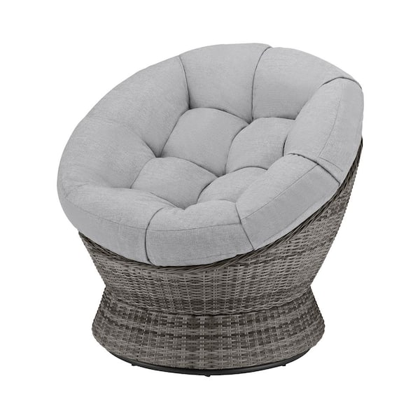 Swivel Patio Papasan Lounge Chair with Dark Gray Cushion Accent Chair 