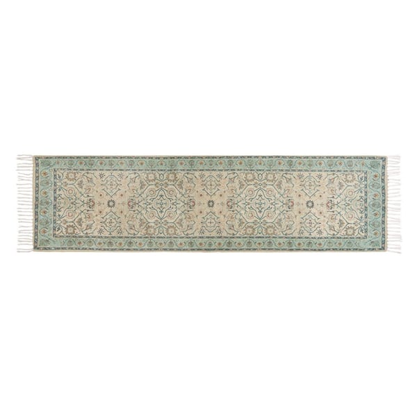 Jessica Simpson Chinille Fringe Machine Washable Green/Yellow 2 ft. x 6 ft. Floral Runner Rug