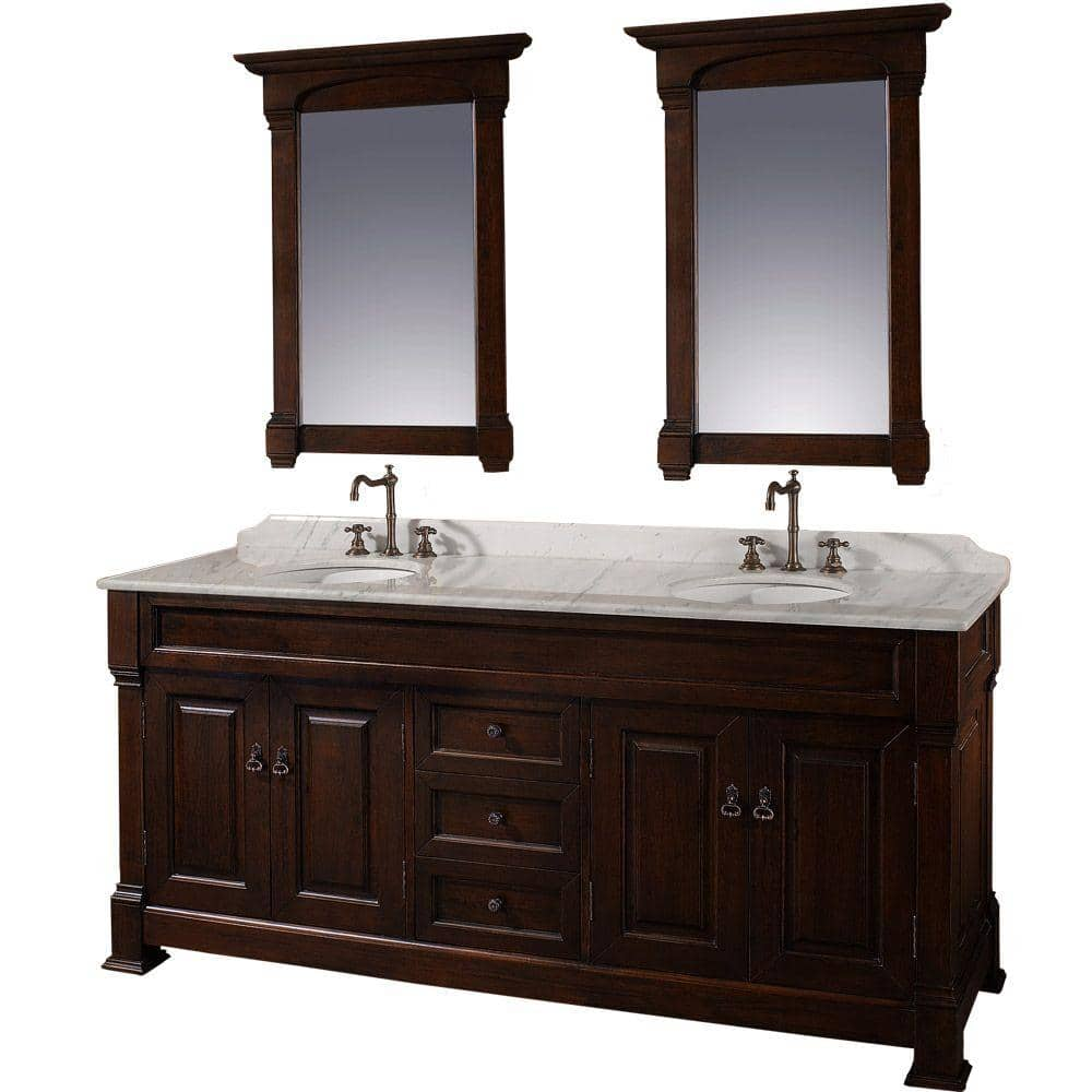 Wyndham Collection Andover 72 In Vanity In Dark Cherry With Double Basin Marble Vanity Top In Carrera White And Mirrors Wcvtd72dchcw The Home Depot