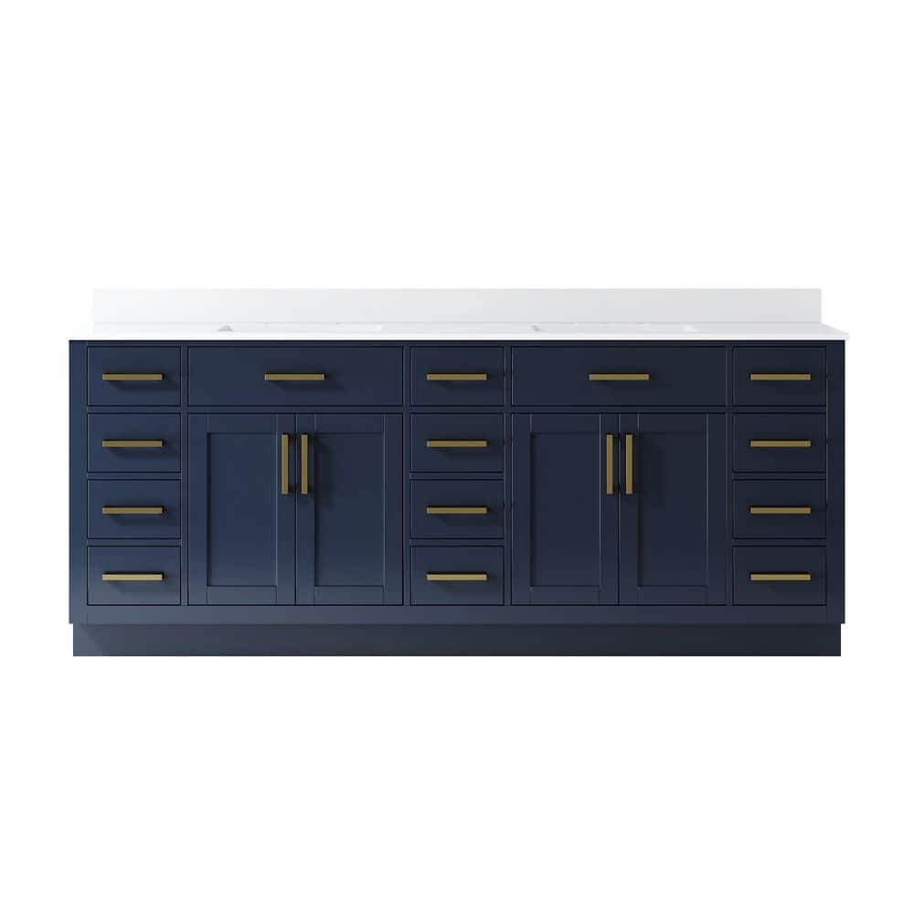 84 in. Double Sink Freestanding Solid Wood Bath Vanity in Navy Blue with White Quartz Top, Soft-Close, Full Assembled price history on PriceWatchPro