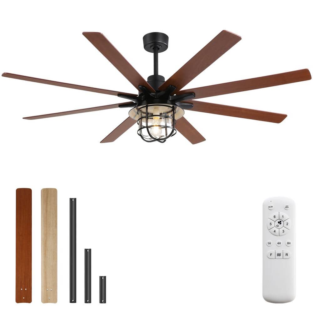 66 in. Indoor Black Ceiling Fan with 6-Speed Wind 8-Blades Remote Control R