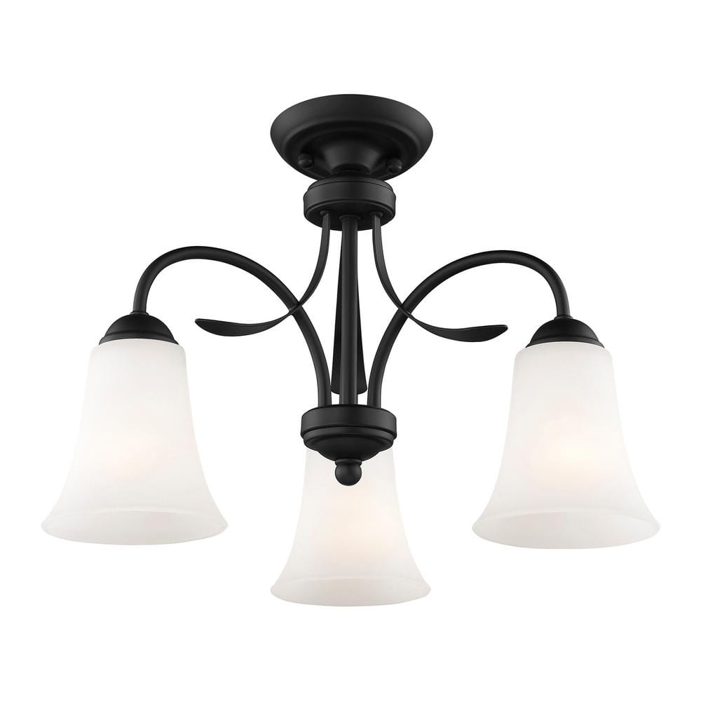 Black 3-Light Chandelier with Hand Blown Satin Glass