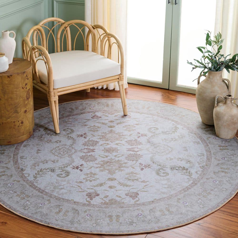 Tucson 6 ft. x 6 ft. Round Beige/Light Brown Floral Ornate Washable Area Rug price history on PriceWatchPro