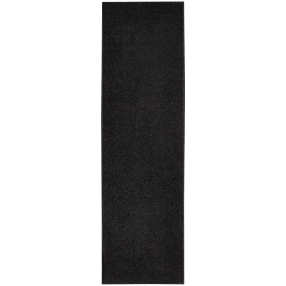 Black Solid Synthetic Runner Rug 2'2" x 7'6"