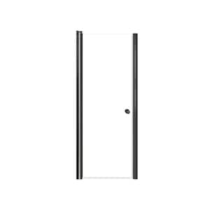 Lyna 28 in. W x 70 in. H Pivot Frameless Shower Door in Matte Black with Clear Glass