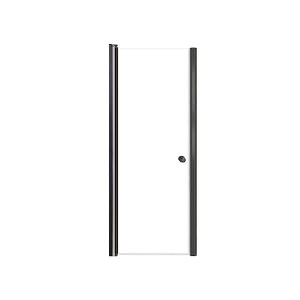 Transolid Lyna 28 in. W x 70 in. H Pivot Frameless Shower Door in Matte Black with Clear Glass