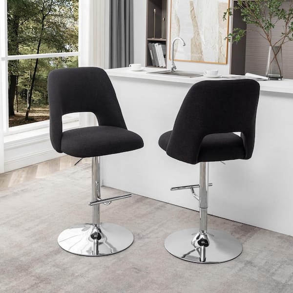 Jovana 41 in. Boucle Fabric Black Low Back Metal Frame Adjustable Bar Stool with Swivels (Set of 2)