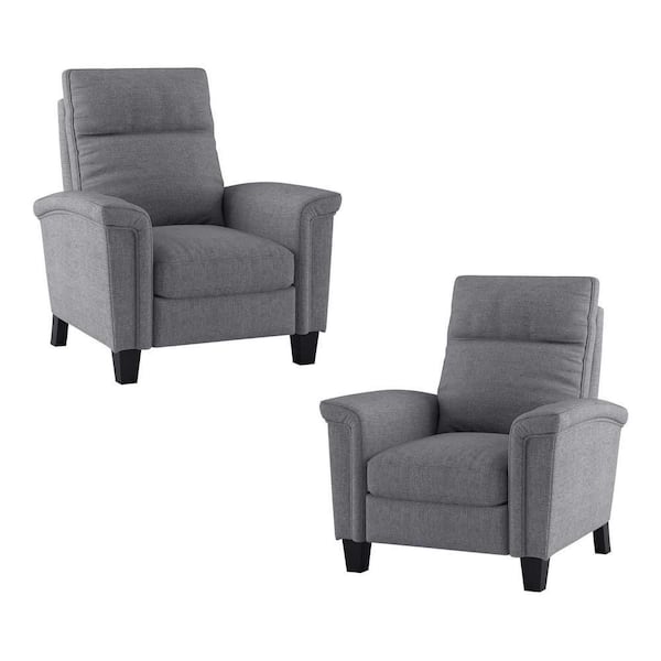 EVERGLADE HOME Aragon Gray Chenille Upholstered Push Back Reclining Chair (Set of 2)
