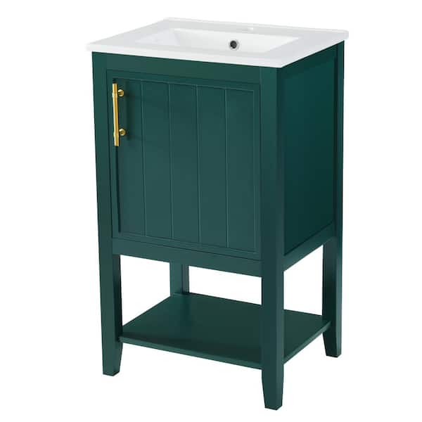 JimsMaison 20 in. W x 16 in. D x 33.5 in. H Single Sink Freestanding Bathroom Vanity in Green with White Ceramic Top