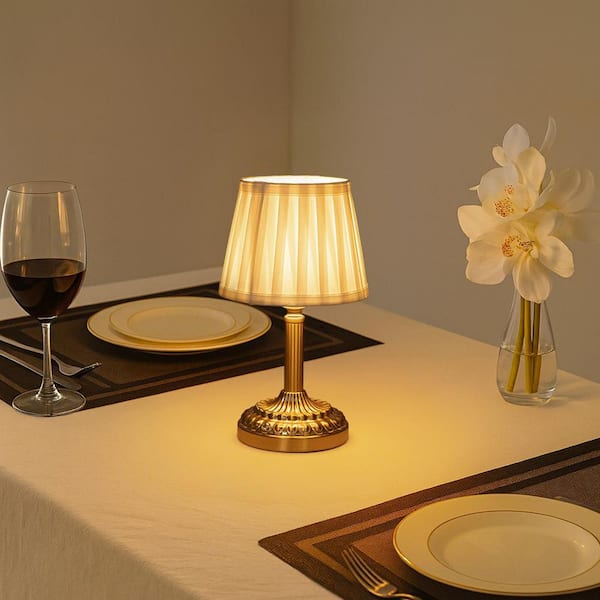 H 11 in. Glam Gold Small Cordless Table Lamp Touch Control w/3-Way Classic Dimmable Rechargeable LED Bedside Lamp