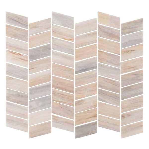 Jeffrey Court Weekender Beige/Cream 10.125 in. x 12.125 in. Chevron Polished Marble Wall and Floor Mosaic Tile (8.52 sq. ft./Case)