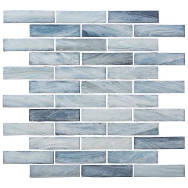 ANDOVA Dorian Calcite Light Blue/Dark Blue 5 in. x 6.5 in. Smooth Glass Brick Joint Mosaic Tile Sample