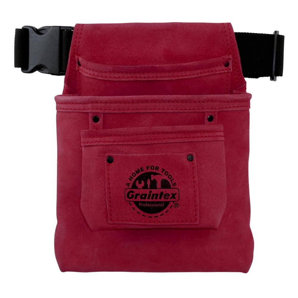 3-Pocket Nail and Tool Pouch with Burgundy Suede Leather Belt