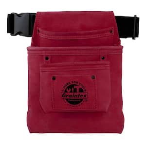3-Pocket Nail and Tool Pouch with Burgundy Suede Leather Belt