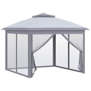 11 ft. x 11 ft. Gray Outdoor Portable Gazebo with Netting and Carry Bag, 121 Square Feet of Shade