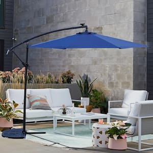 10 ft. Cantilever Solar Powered Hanging Patio Umbrella in Navy Blue