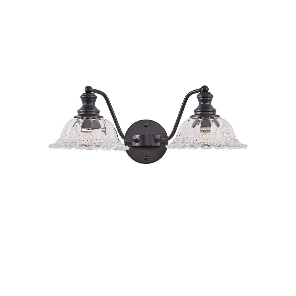 2-Light Black Vanity Light with Bell Flower Clear Glass Shades and Iron Frame, E26 Bulbs Not Included price history on PriceWatchPro