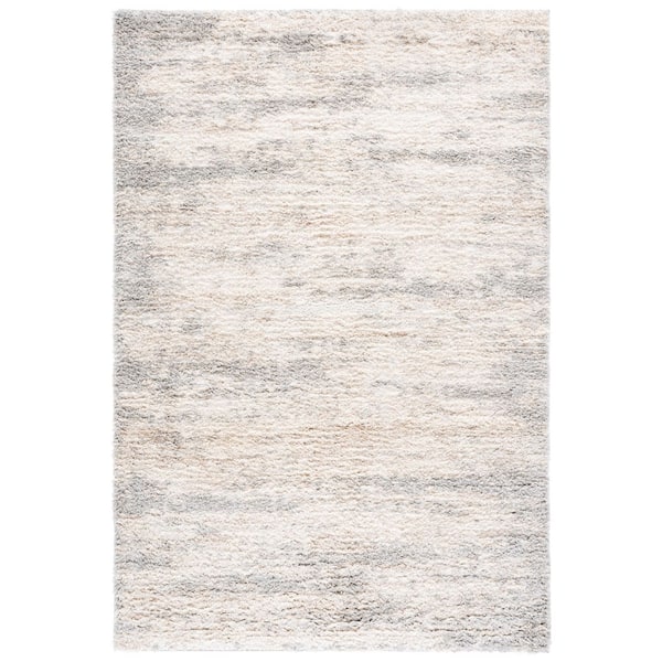 Gemma Shag 5 ft. x 8 ft. Ivory/Beige Gray Abstract Area Rug