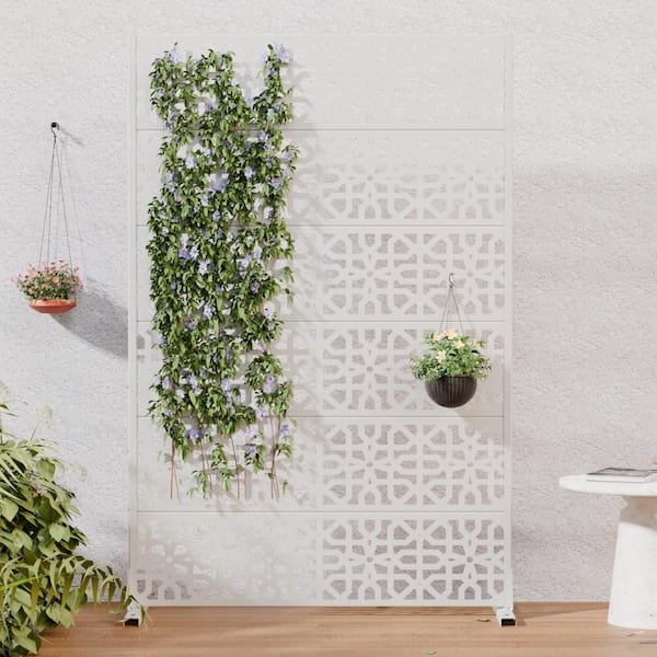 16 in. L x 72 in. H x 47 in. W Galvanized Metal Wall Sculptures Outdoor Privacy Screens Garden Fence in White