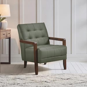 Saratoga Green Leather Upholstery Accent Armchair