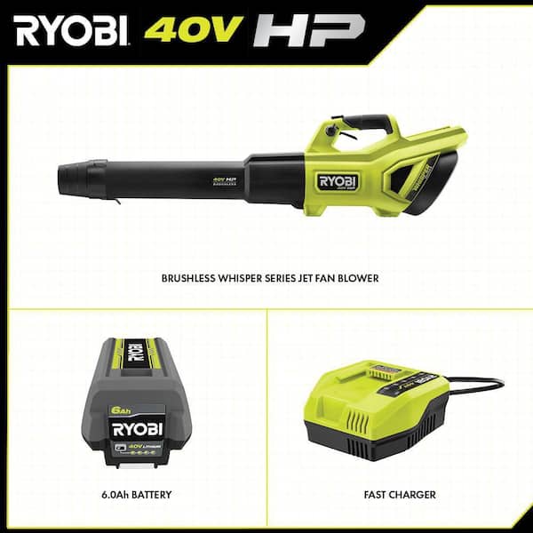 RYOBI RY404140 40V HP Brushless Whisper Series 160 MPH 650 CFM Cordless Battery Leaf Blower with 6.0 Ah Battery and Charger - 3