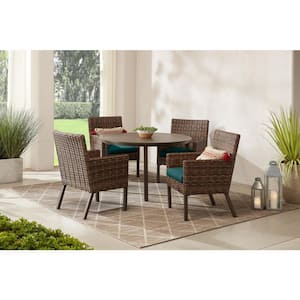 Fernlake Brown Wicker Outdoor Patio Stationary Dining Chair with CushionGuard Malachite Green Cushions (2-Pack)
