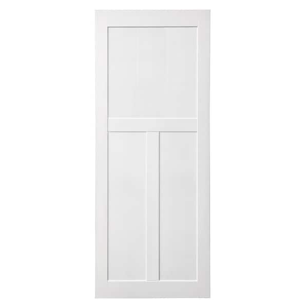 WRIGHTMASTER 32 in. x 80 in. White Finished "T" Style MDF Sliding Barn Door with Hardware Kit